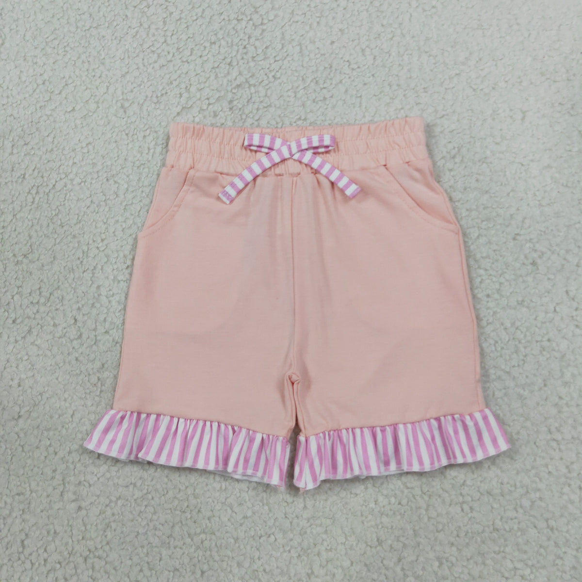 SS0996 Solid Color Stripe Ruffles Pink Girl's Shorts