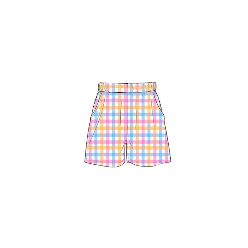 Preorder MOQ 5 pcs GLS0276 Birthday Girl Colorful Plaid Bows Girls Shorts Set