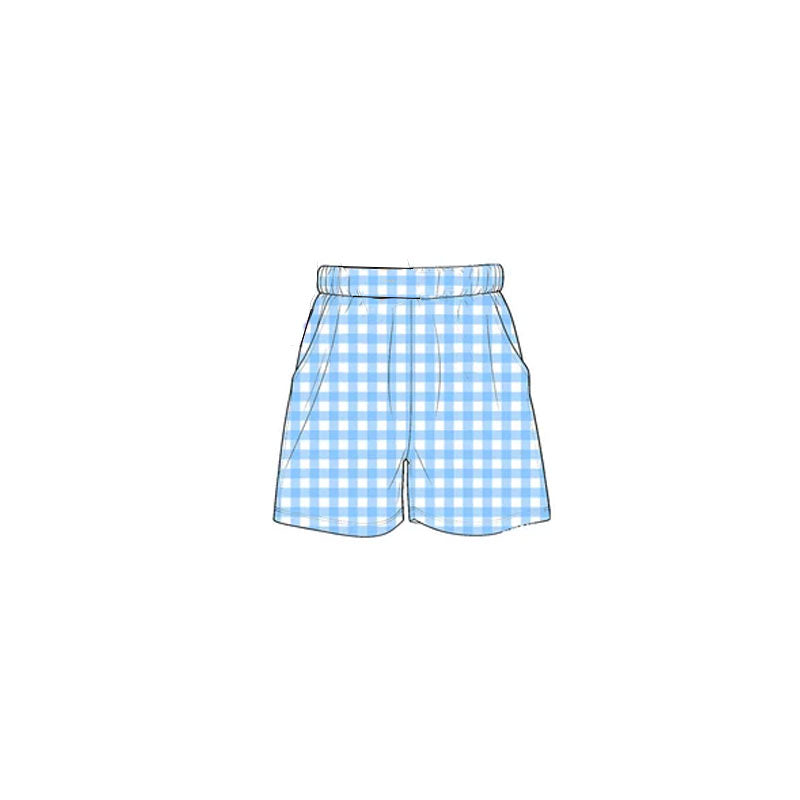 Preorder MOQ 5 pcs GLS0277 MAMA'S Girl Blue Plaid Bows Girls Shorts Set