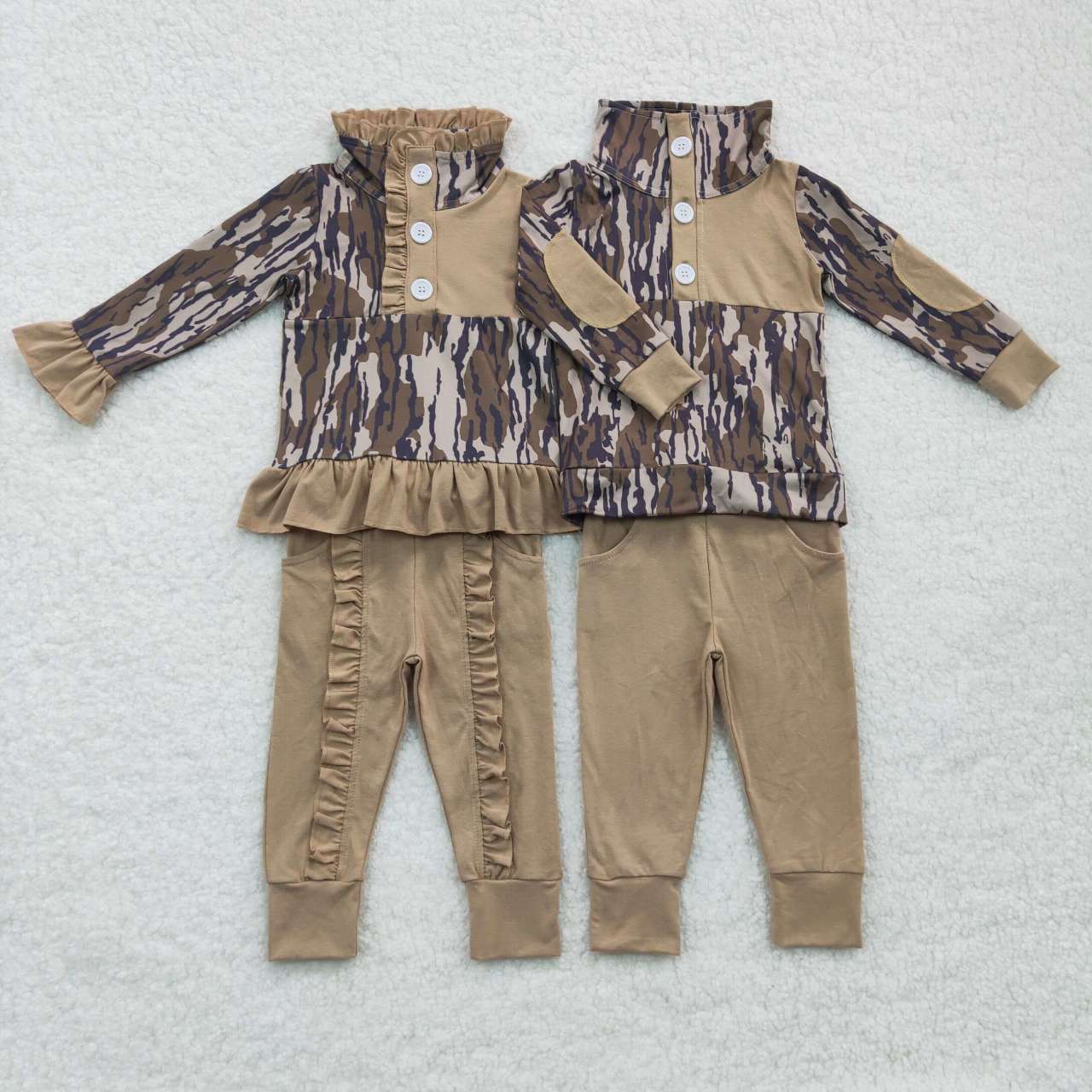 BLP0239 Brown Camo Boys Long Sleeve Pants Outfits