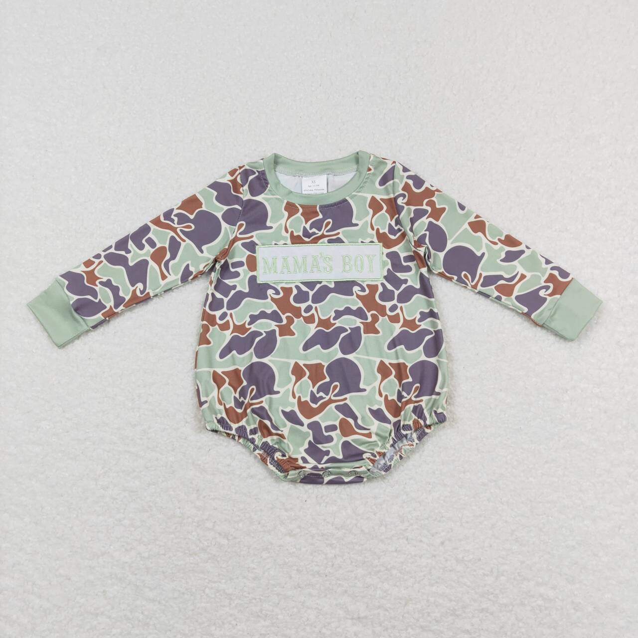 LR0829 mama's boy Green Camo Leopard Embroidery Girls Long Sleeve Romper