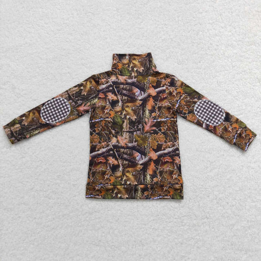 BT0331 Green Deer Camo Boys Long Sleeve Top Collar Polo Pullover T-Shirts