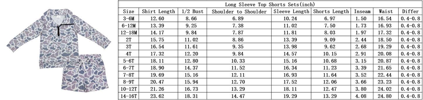 BLS0007 Gray Camouflage Zip up Collar Long-Sleeved Shorts Boys Set 202509 RTS