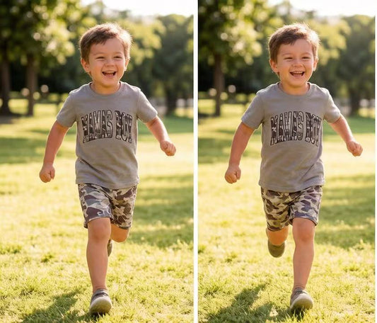 NEW BSSO2017 MAMA'S BOY Camouflage Letter Gray Short Sleeve Shorts Boys Sets 202604 RTS