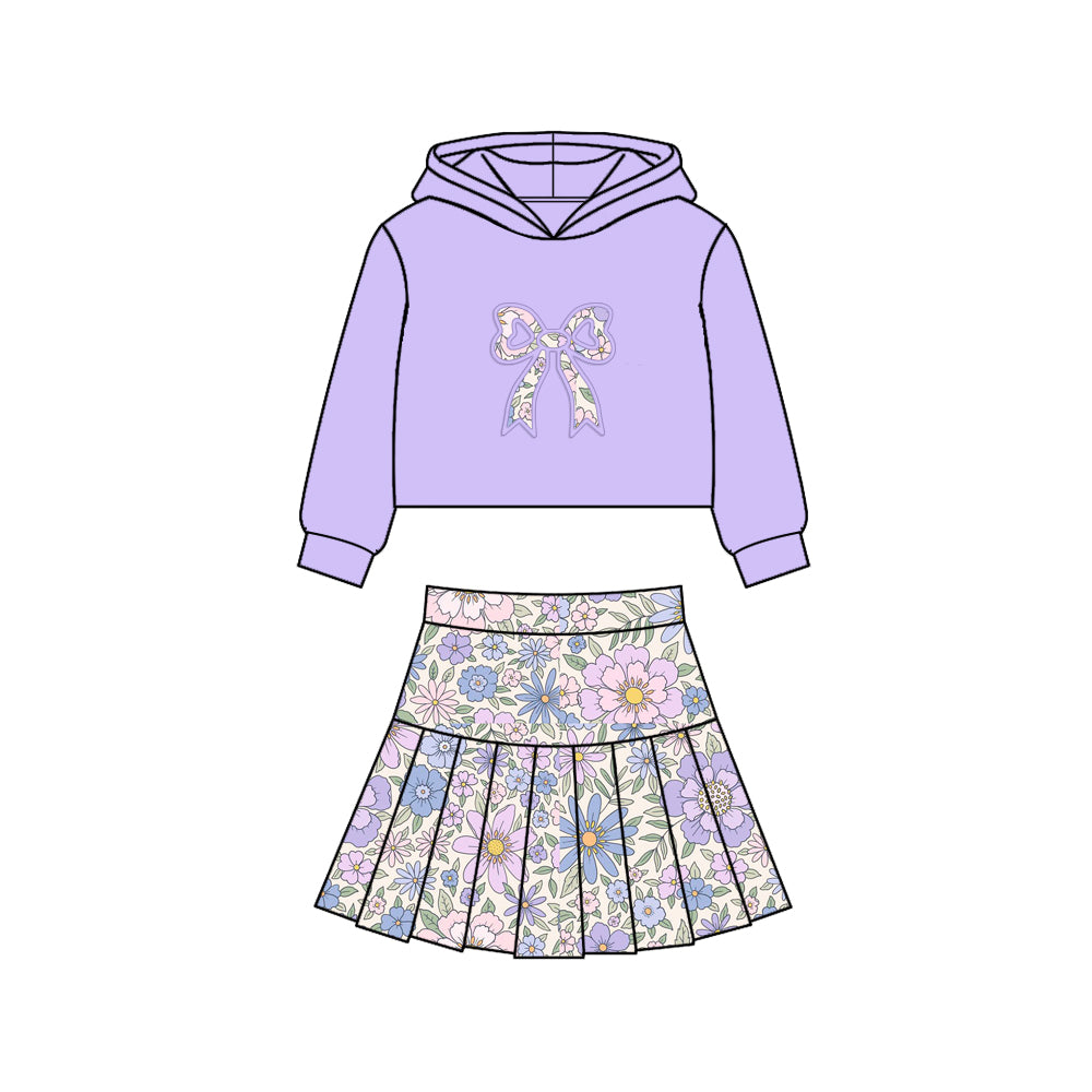 PRE-ORDER CUSTOM MOQ 5 PCS Girls Hooded Long Sleeve Skorts Outfits 20251120