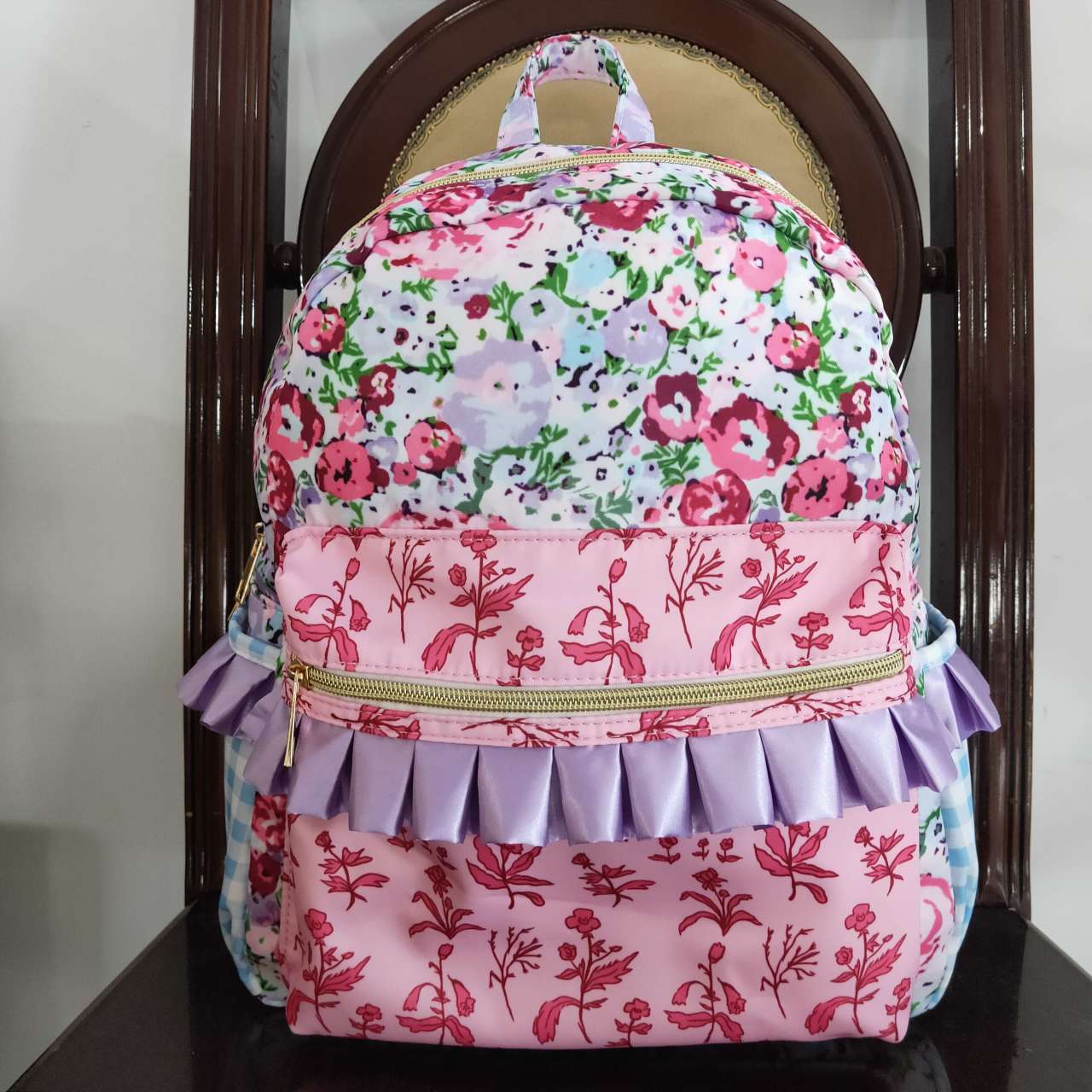 BA0099 Blue Pink Print Little Bag Bagpack