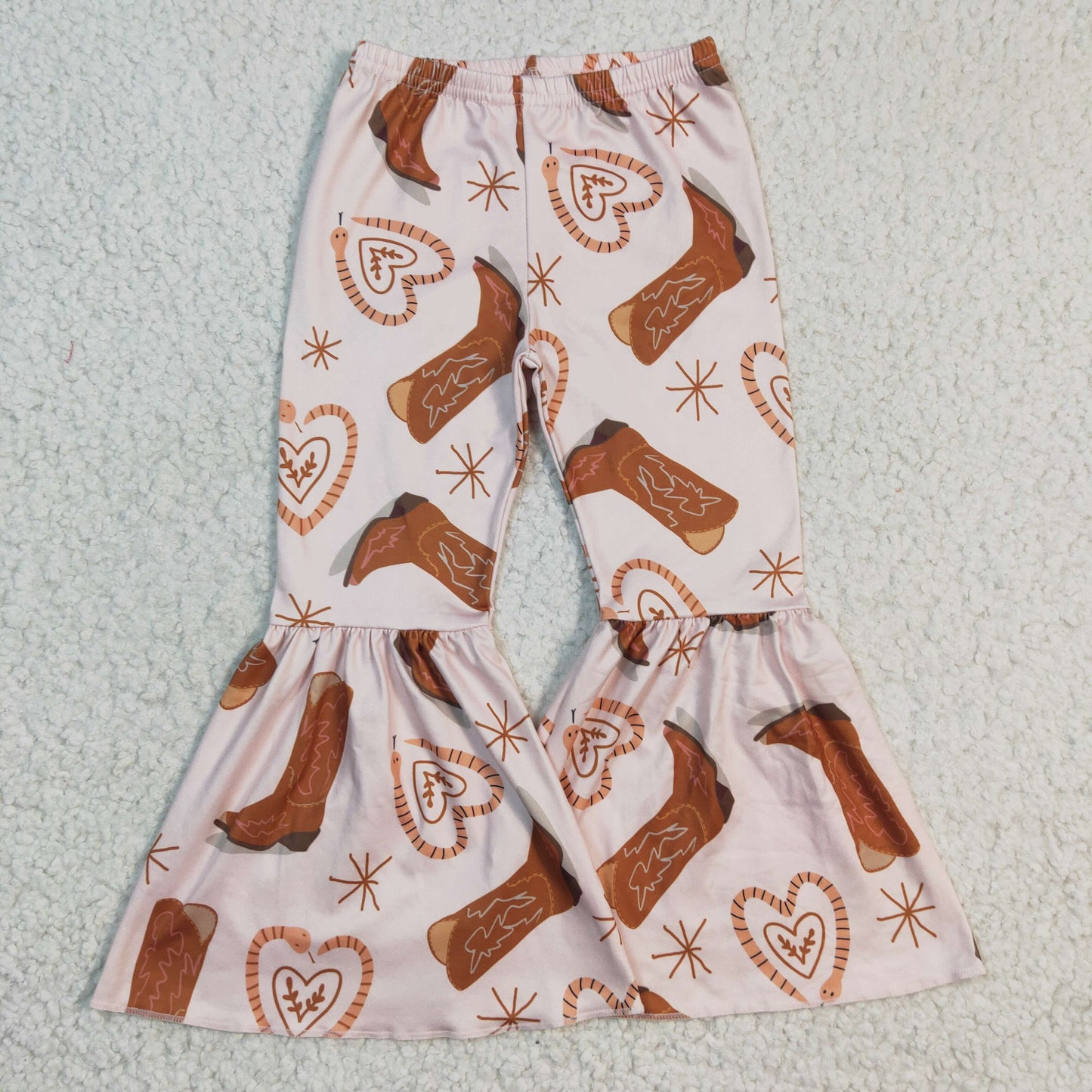 P0060 Pink Western Boots Print Girls Long Pants