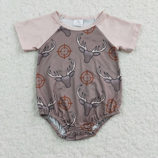 promotion RTS SR0131 Brown Highland Cow Deer Girls Short Sleeve Romper