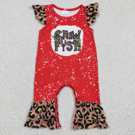 promotion RTS SR0149 Crawfish Cray Red Bleach Leopard Girls Short Sleeve Romper