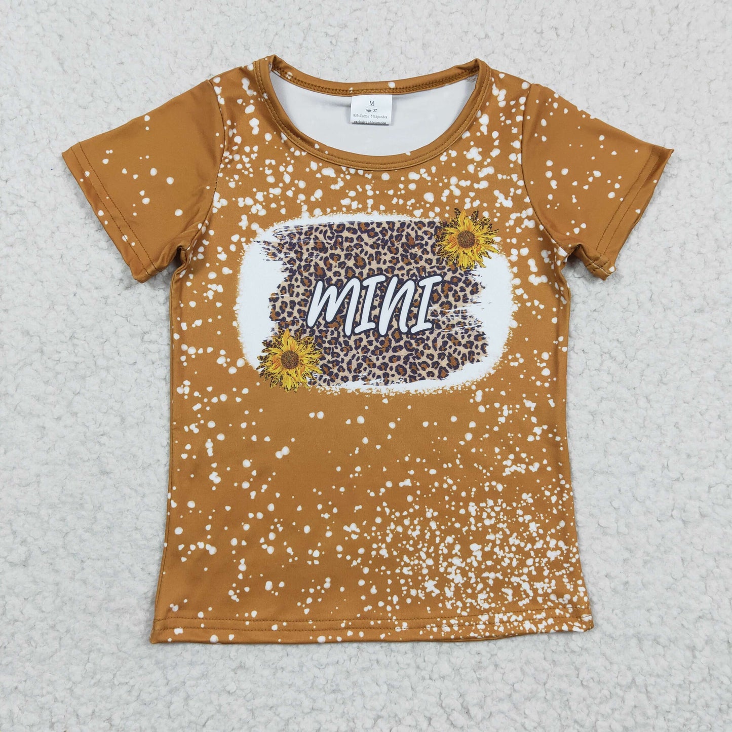 GSPO0501 2Pcs GT0098 Family Mini Leopard Sunflower Top + Brown Stripes Denim Girls Short Sleeve Bell Bottom Pants Outfits