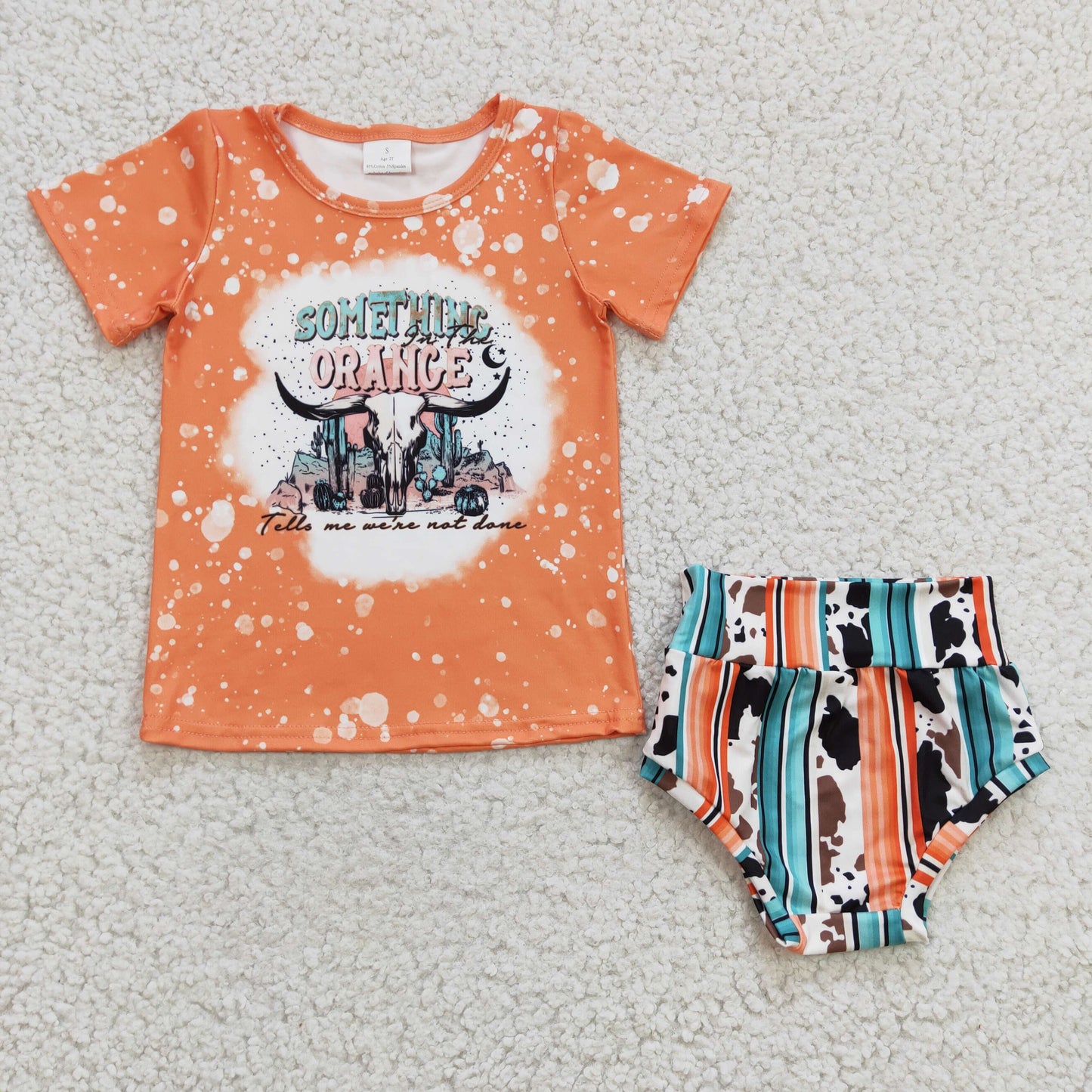 promotion RTS GBO0069 Something Orance Orange Bleach Highland Cow Girls Short Sleeve Bummies Outfits
