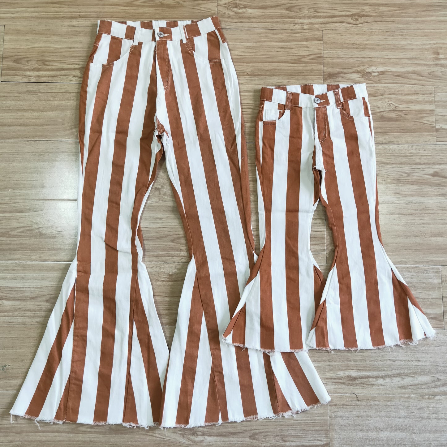 P0010 Adult Red White Striped Girls Bell Pants Denim Jeans