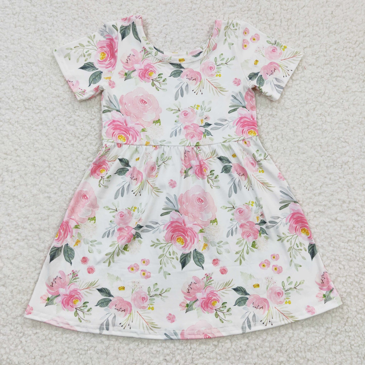 promotion RTS GSD0274 Floral Pink Girls Short Sleeve Dresses
