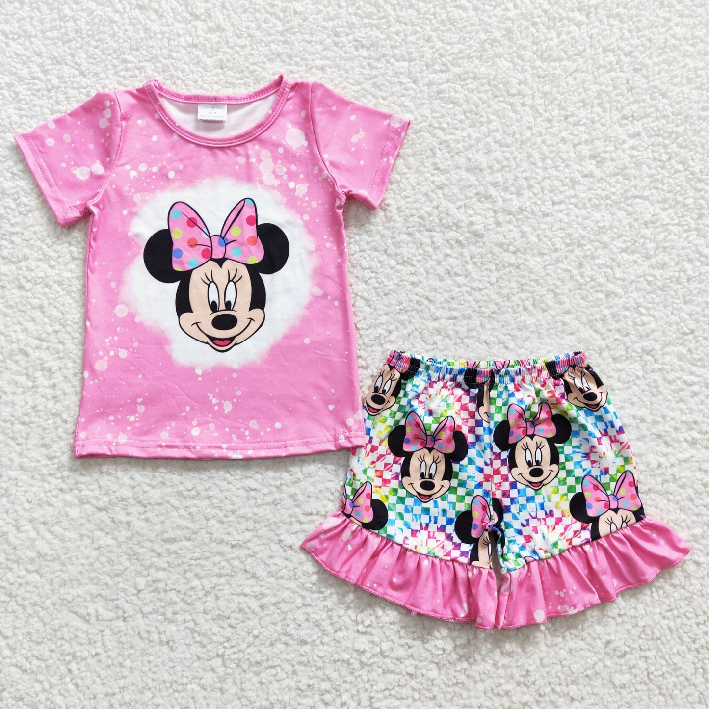 GSSO0163 Pink Purple M Cartoon Girls Short Sleeve Shorts Outfits