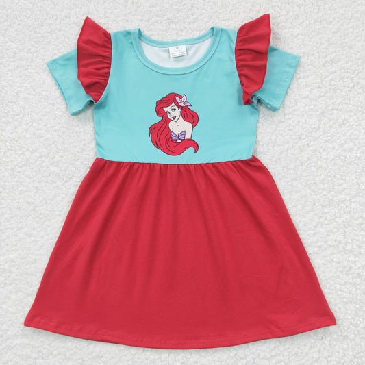 promotion GSD0250 Red Green Princess Cartoon Girls Short Sleeve Dresses