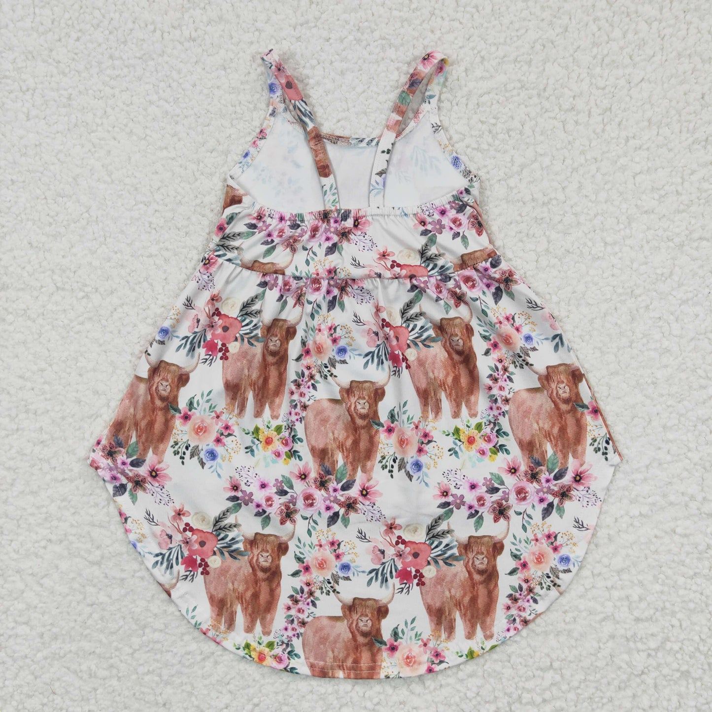 GSD0265 Pink Highland Cow Girls Short Sleeve Dresses