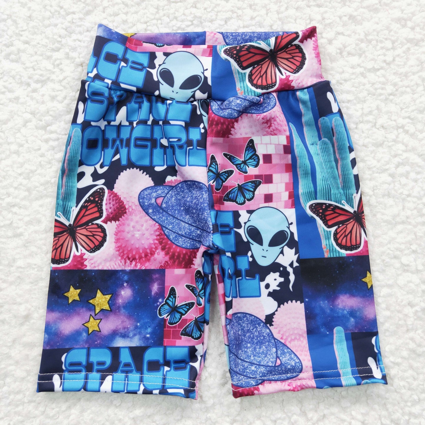 SS0032 Blue Space Boys Girls Biker Shorts
