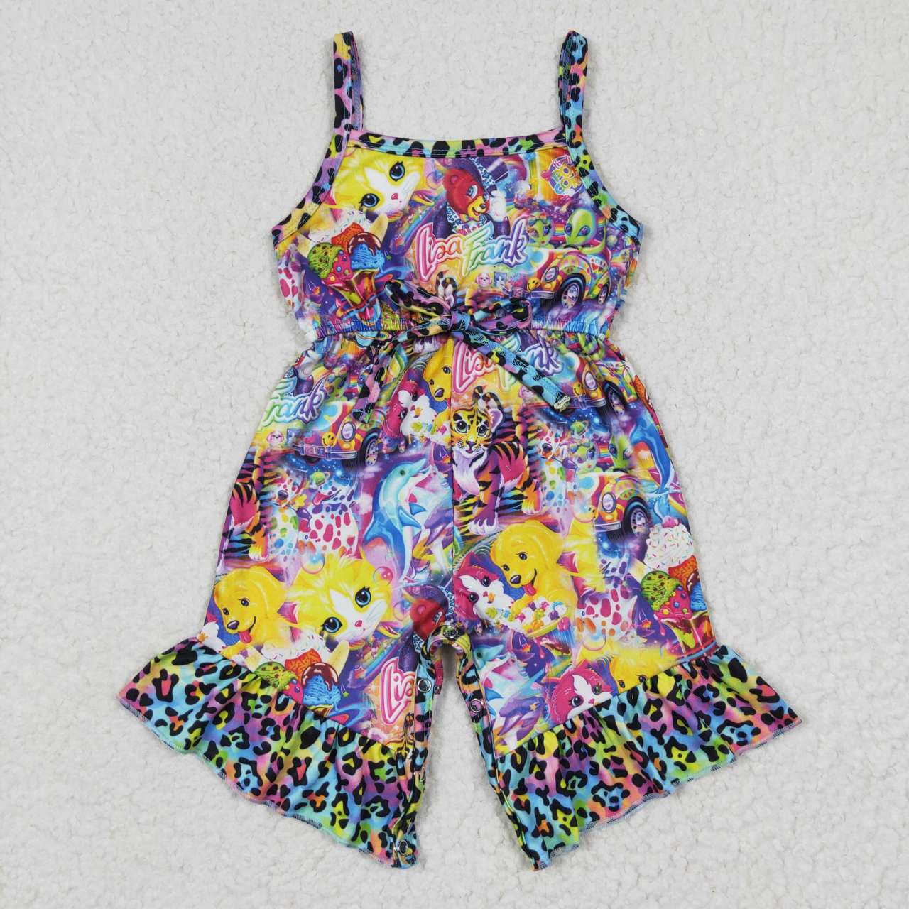 SR0177 Blue Pink Tiger Cartoon leopard Girls Sleeveless Jumpsuit Overall Pants