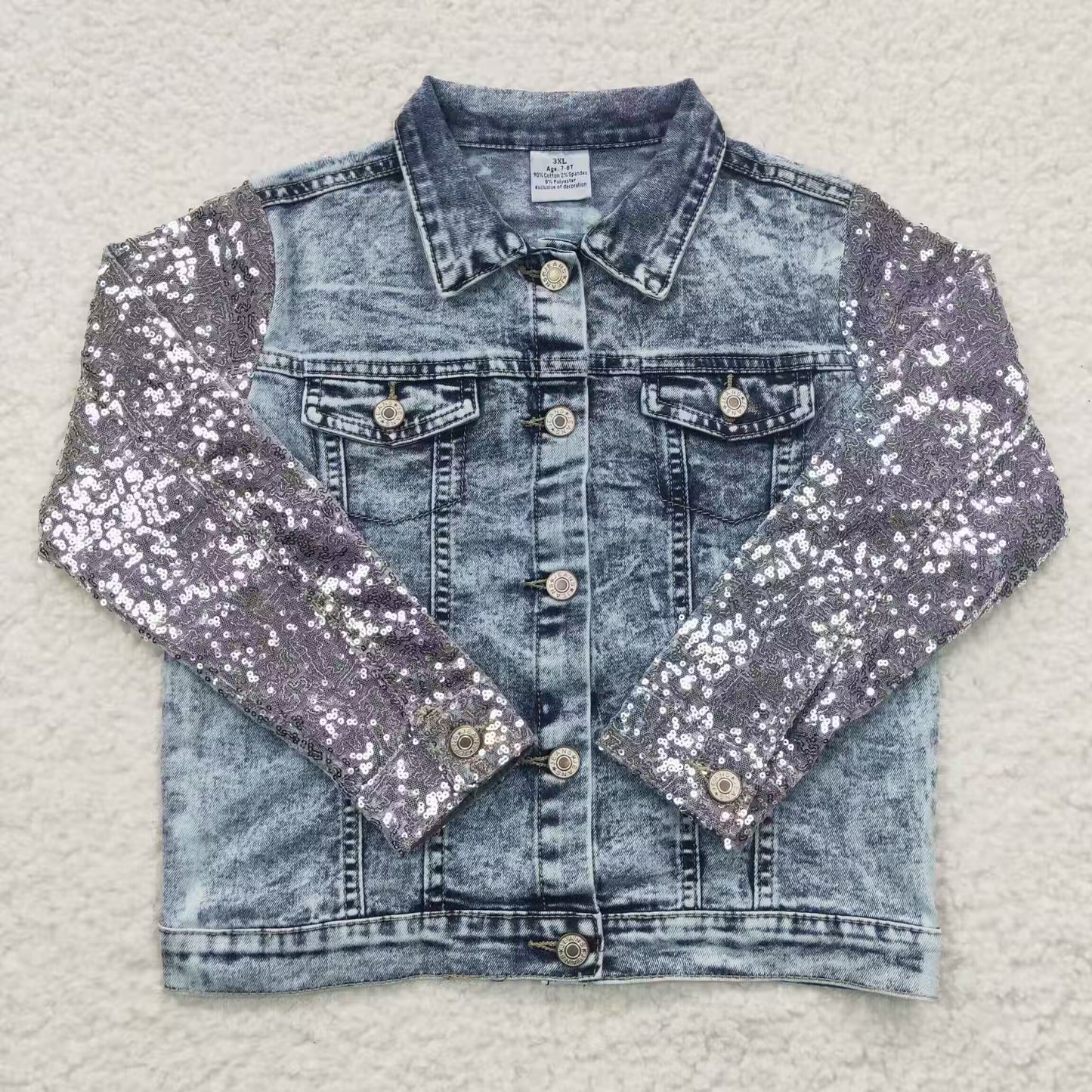 GT0148 Grey Sequin Blue Girls Denim Jacket