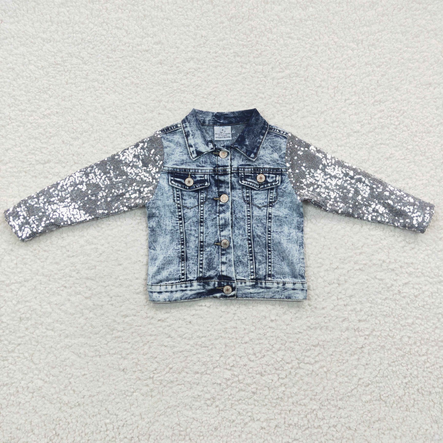 GT0148 Grey Sequin Blue Girls Denim Jacket