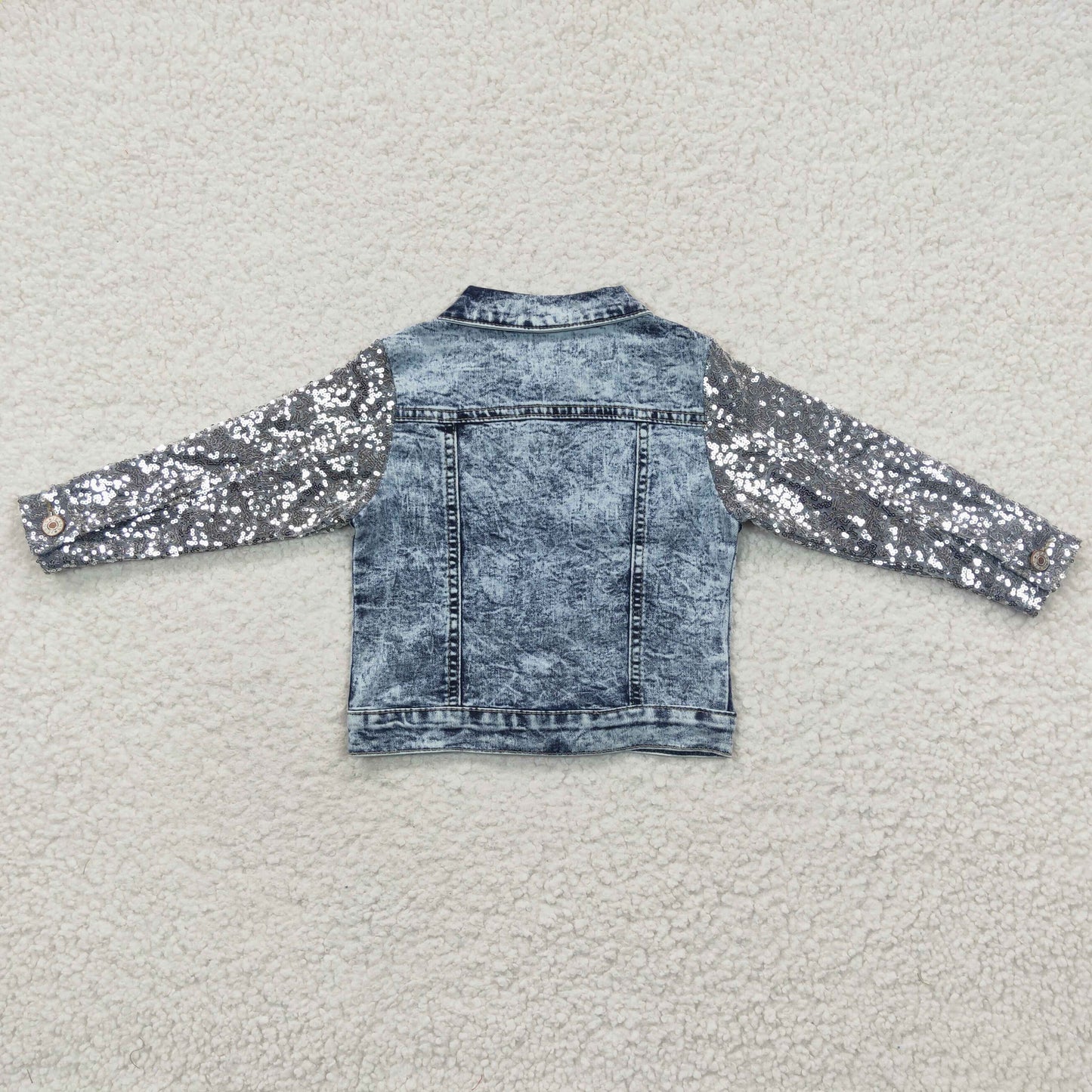 GT0148 Grey Sequin Blue Girls Denim Jacket
