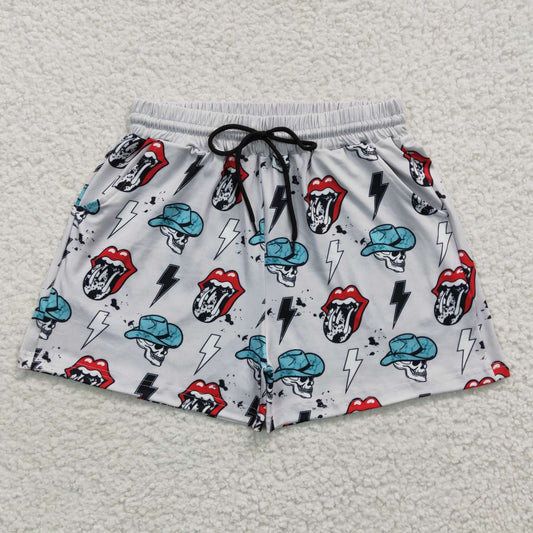 Adult SS0054 Grey Blue Lip Western Cow Girls Bathing Suits Swimsuits Swimming Trunks