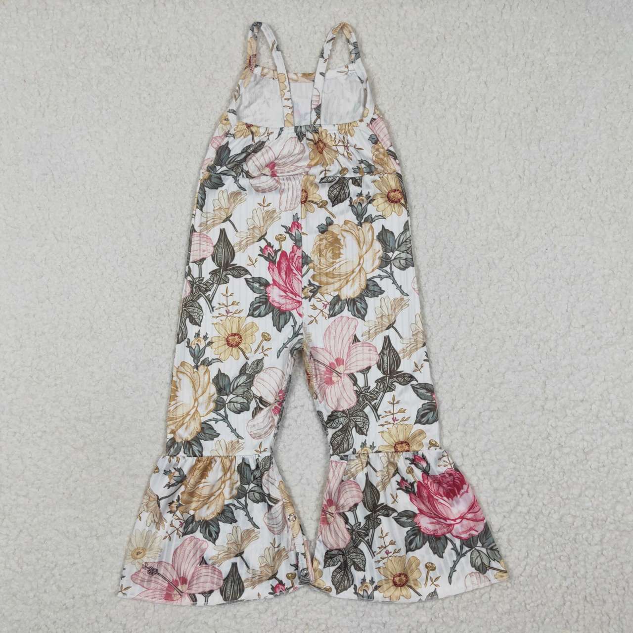 SR0248 Pink Floral Flower Girls Sleeveless Jumpsuit Overall Pants