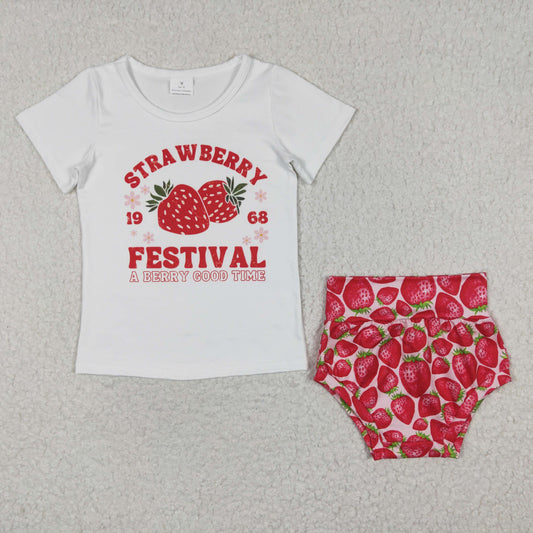 Promotion RTS GBO0097 Red Strawberry Festival Berry Good Time 3Pcs Bows Headband With Girls Short Sleeve Bummies Outfits