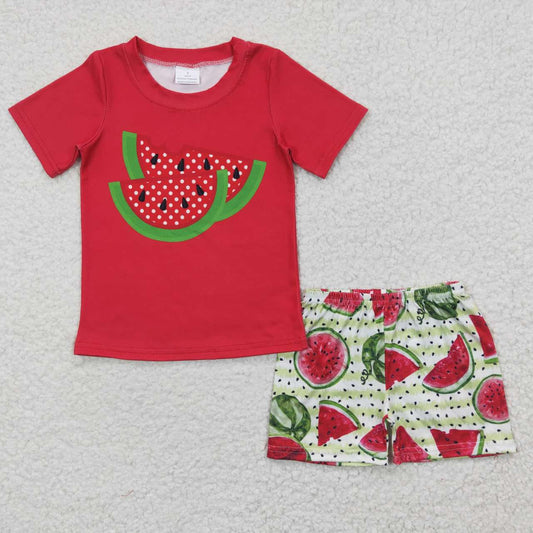 promotion RTS BSSO0175 Red Green Watermelon Boys Short Sleeve Shorts Outfits