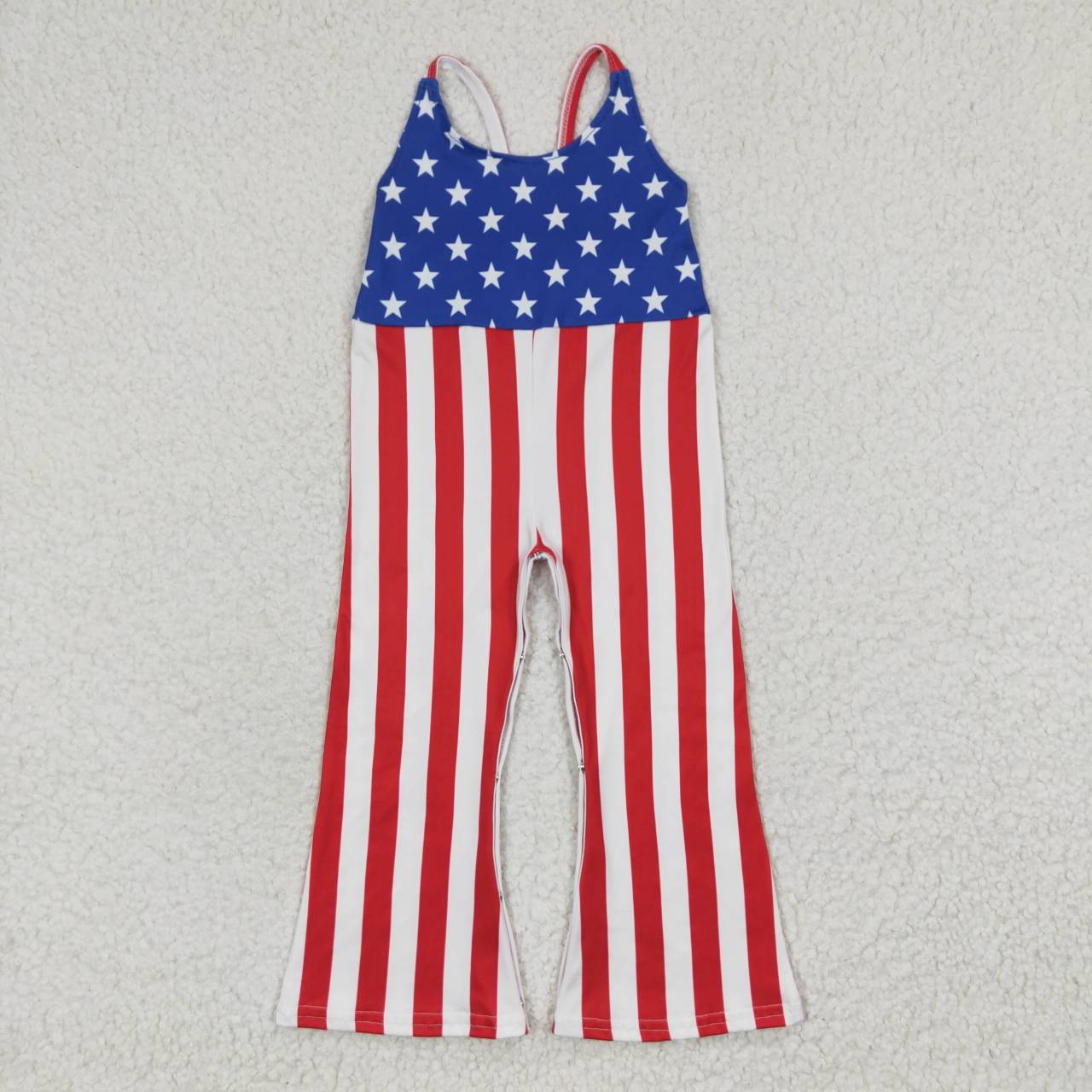 SR0256 4th Of July Red Blue Star Girls Sleeveless Jumpsuit Overall Pants