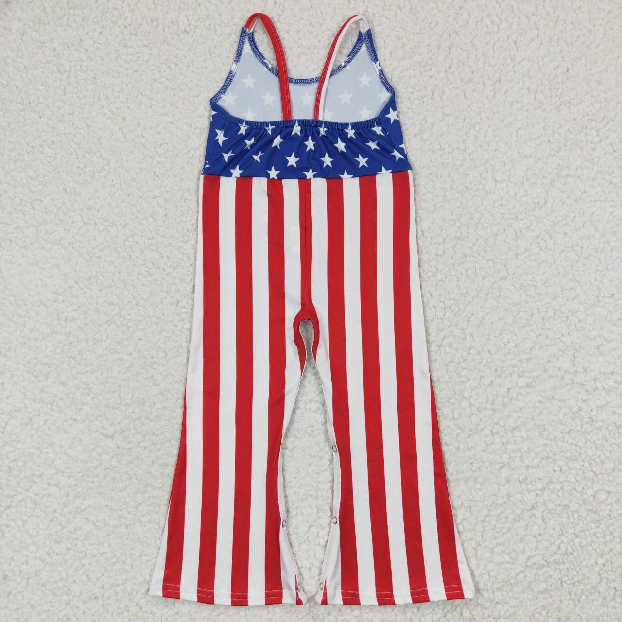SR0256 4th Of July Red Blue Star Girls Sleeveless Jumpsuit Overall Pants