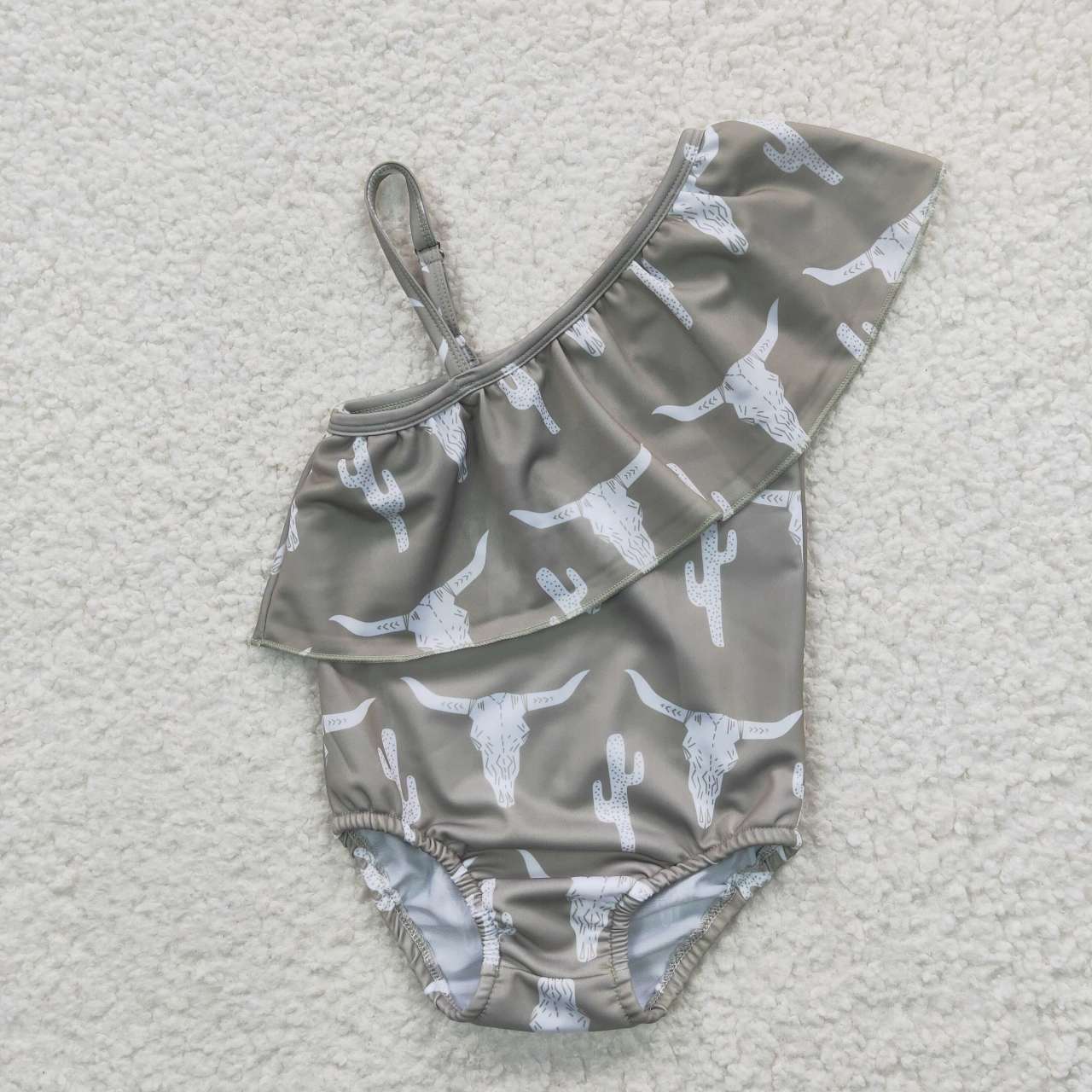 S0106 Grey Highland Cow Girls Swimming Bathing Suits Swimsuits