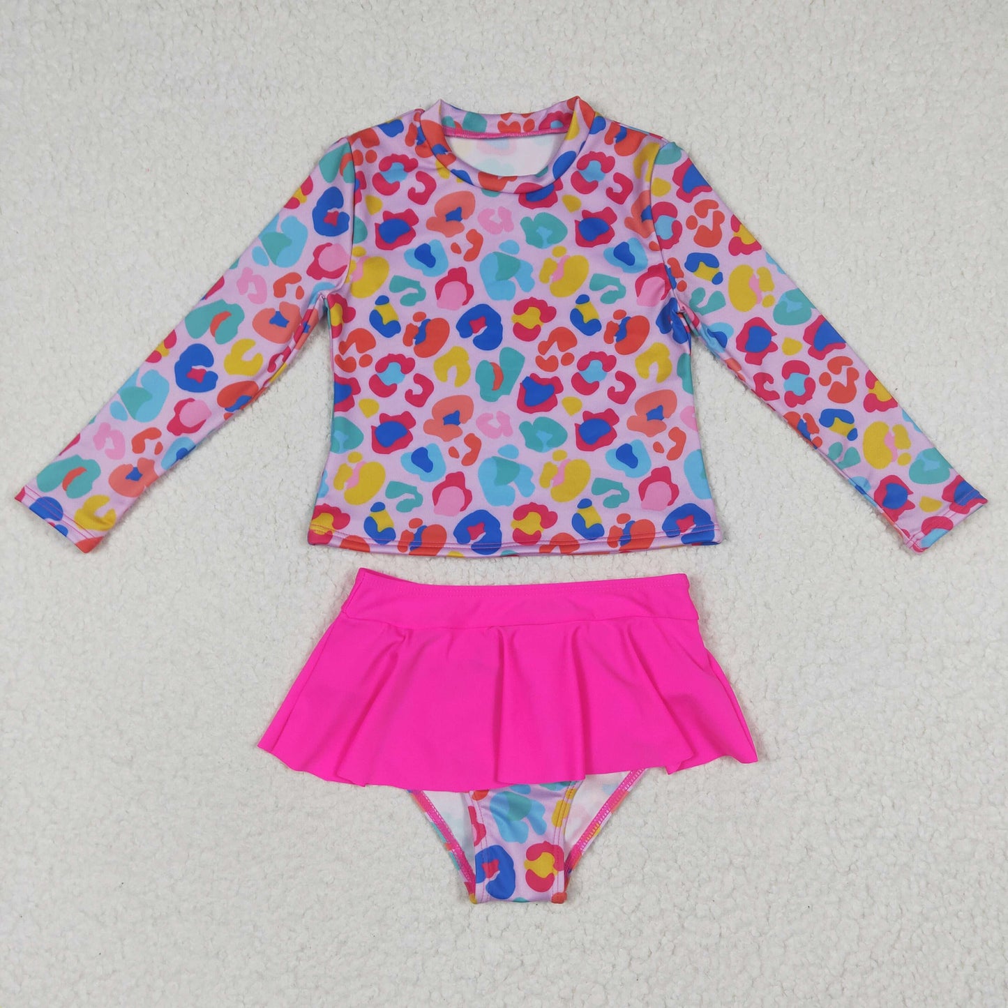 S0062 Pink Leopard Girls Swimming Bathing Suits Swimsuits