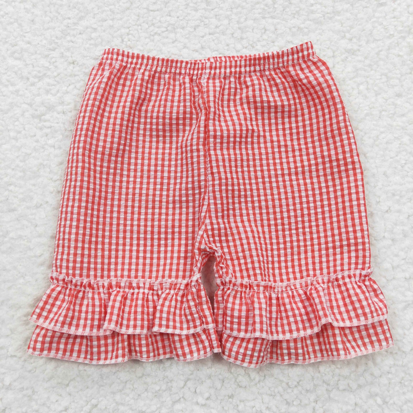 SS0064 Red Plaid Ruffles Girls Shorts Pants