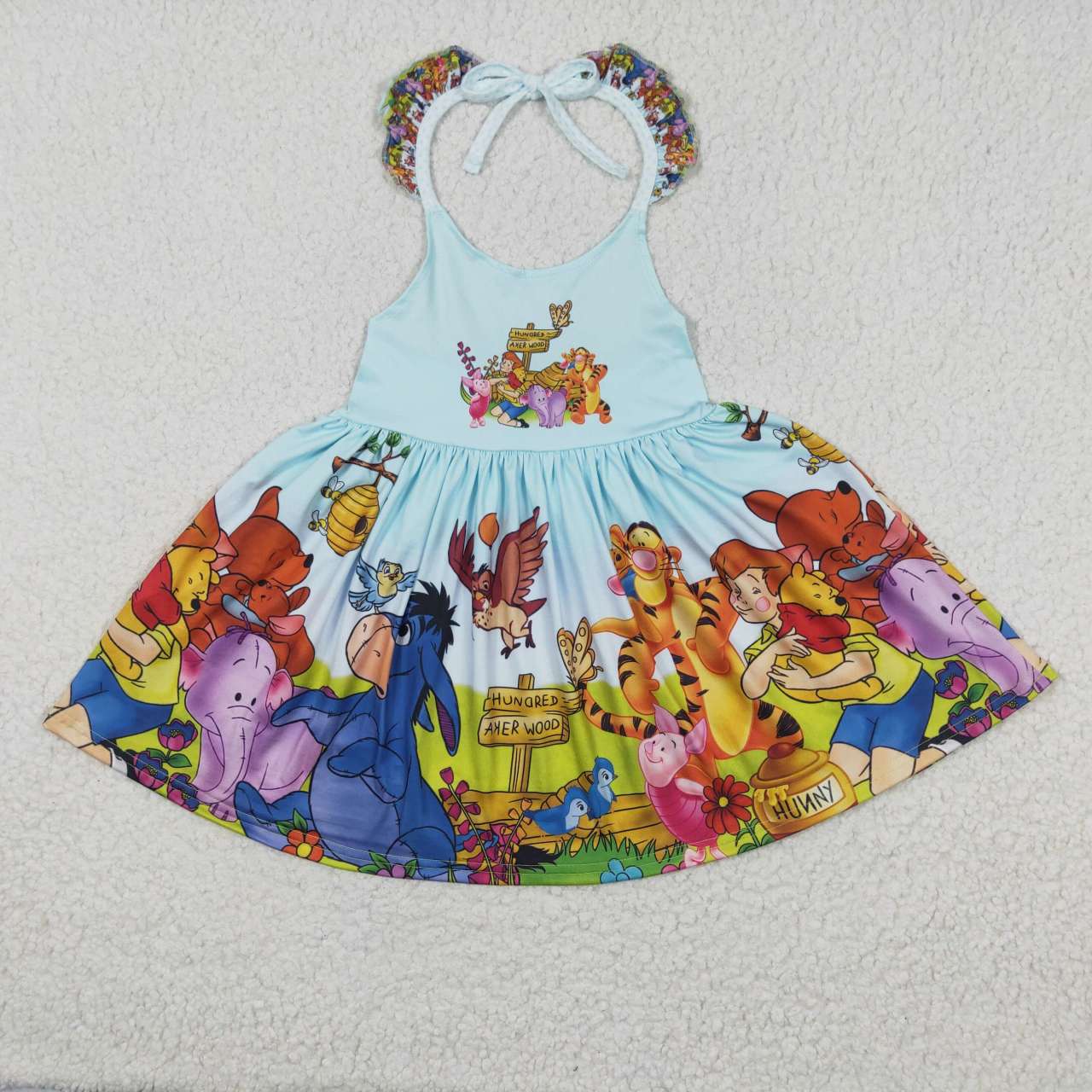 GSD0271 Blue Cartoon Lion Girls Short Sleeve Dresses