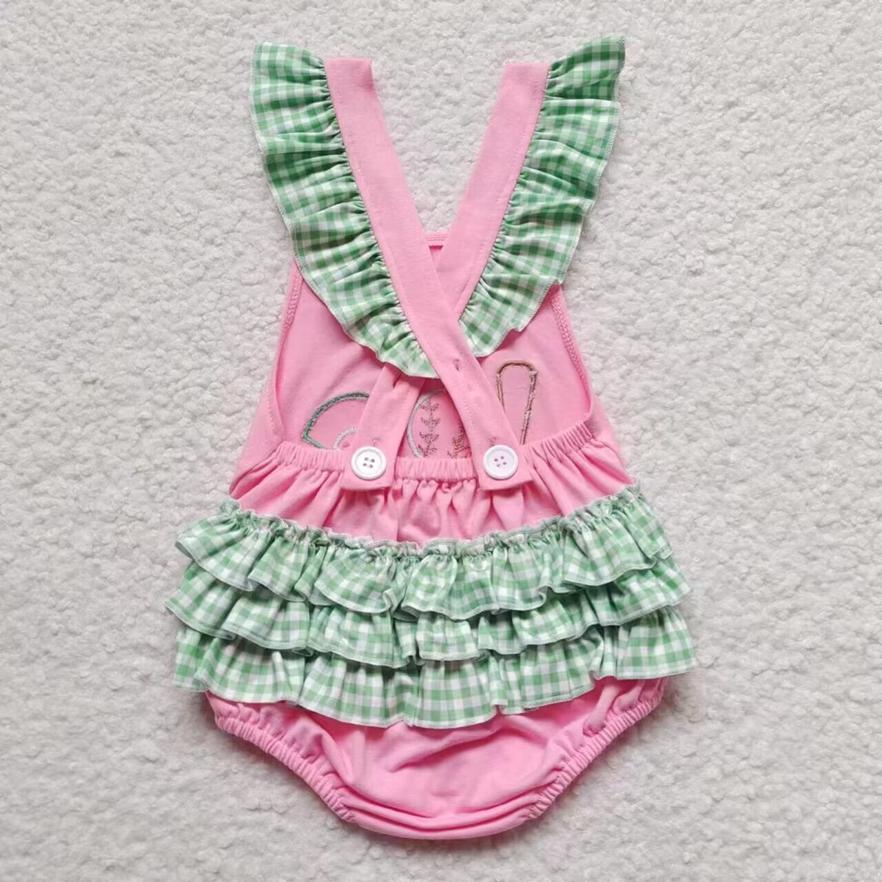 SR0271 Pink Softball Baseball Embroidery Girls Flutter Sleeve Romper