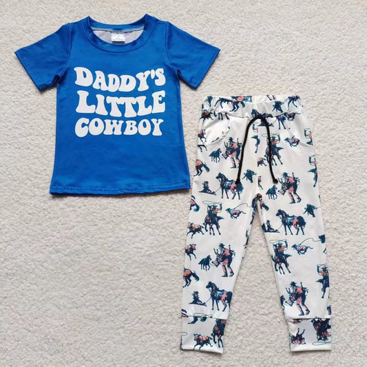 promotion RTS BSPO0100 Blue Rodeo Daddy's Little Cowboy Boys Short Sleeve Pants Outfits