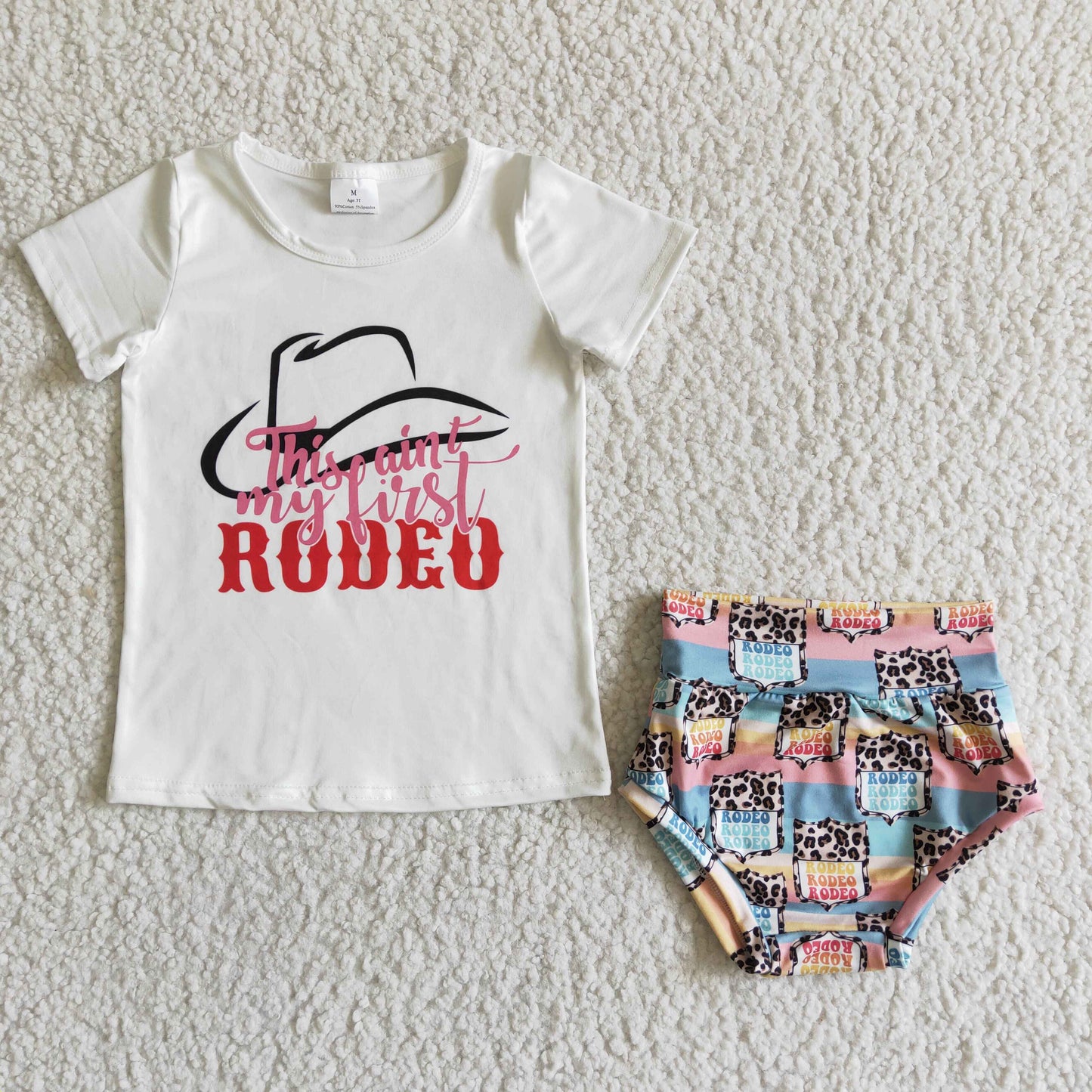 promotion RTS GBO0023 Hat Rodeo Cows Blue With Bow 3pcs Girls Short Sleeve Bummies Outfits