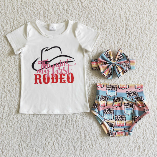 promotion RTS GBO0023 Hat Rodeo Cows Blue With Bow 3pcs Girls Short Sleeve Bummies Outfits