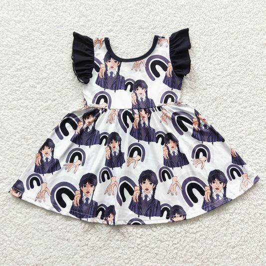 promotion RTS GSD0326 Black Rainbow Wed Cartoon Girls Short Sleeve Dresses