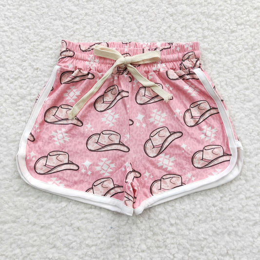 SS0086 Pink Girls Hat Western Girls Shorts Pants