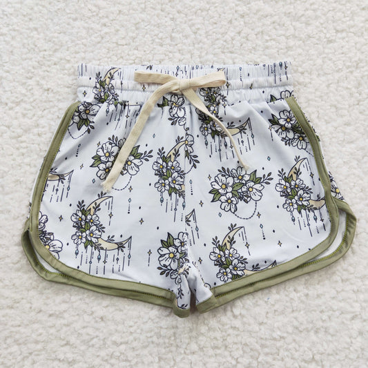 SS0084 Green Floral Girls Shorts Pants
