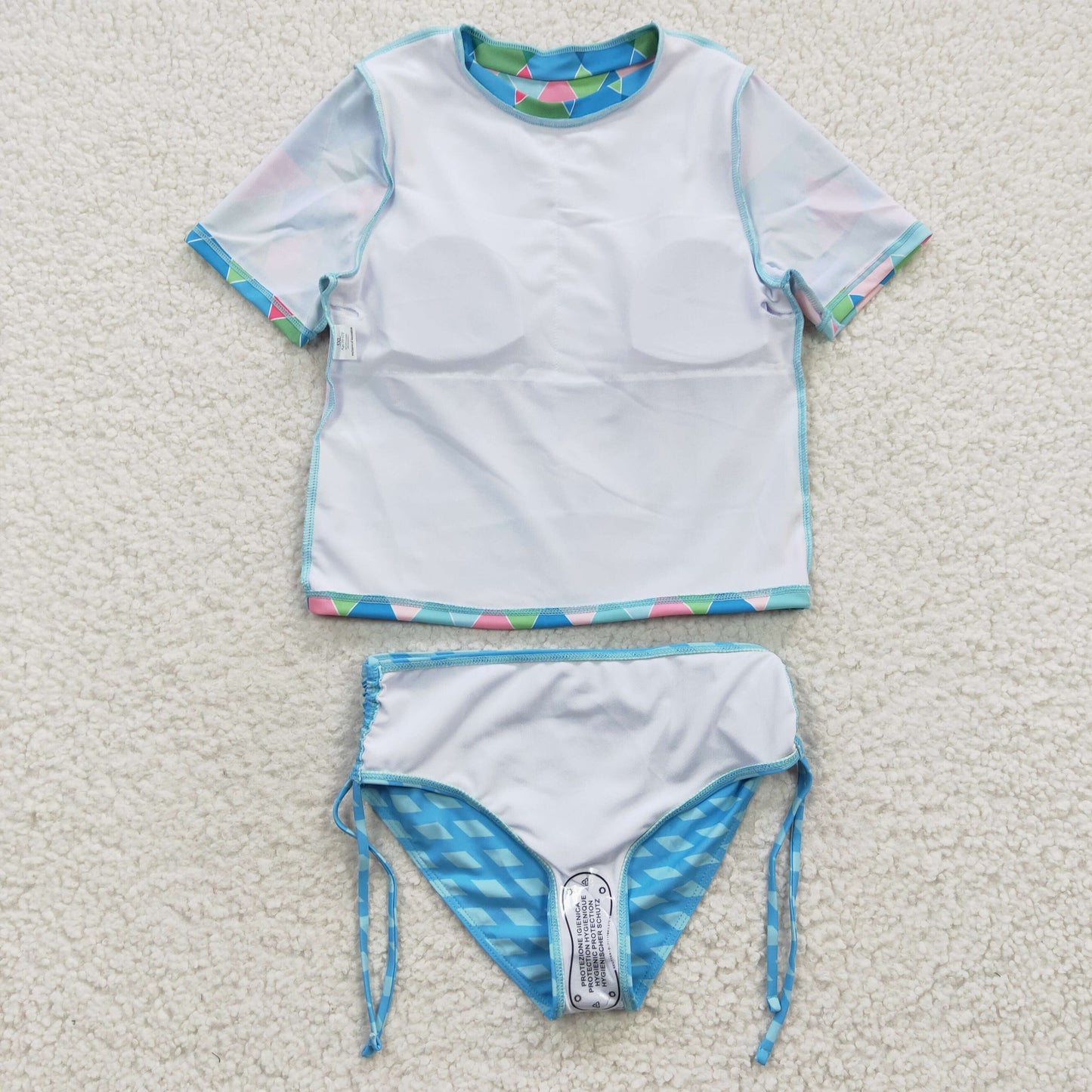 S0114 Blue Pink Scale Girls Swimming Bathing Suits Swimsuits