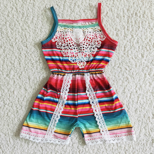 promotion A7-1 RTS Lace Striped Pink Green Girls Jumpsuits