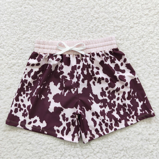 S0130  Brown Leopard Boys Bathing Suits Swimsuits Swimming Trunks