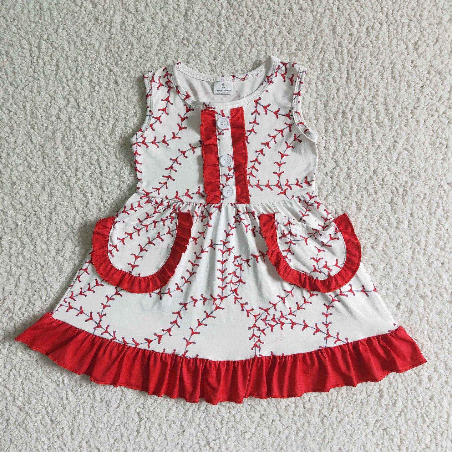 promotion RTS GSD0029 Red Baseball Ball Pockets Girls Sleeveless Dresses