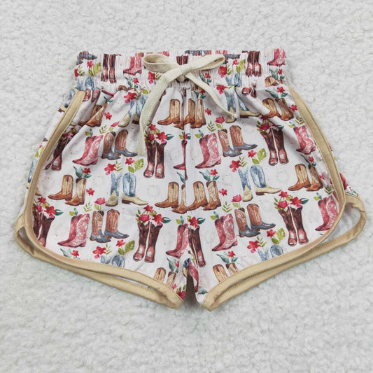SS0085 Brown Cowboy Boots Girls Shorts Pants