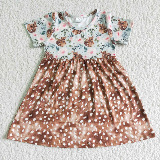 promotion RTS GSD0035 Floral Deer Girls Short Sleeve Dresses