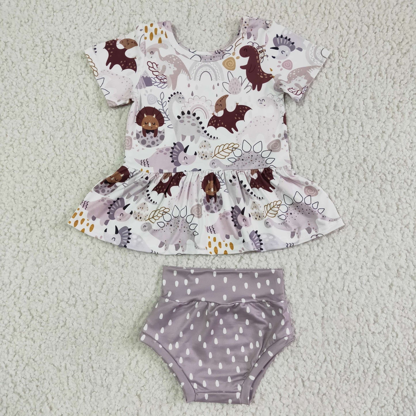 promotion RTS GBO0031 Purple Dinosaur Cartoon Girls Short Sleeve Bummies Outfits