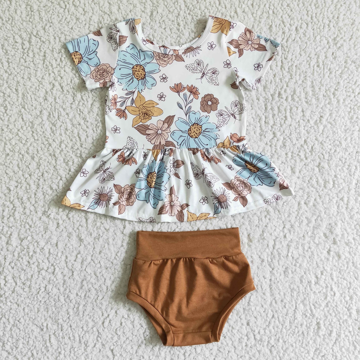 promotion RTS GBO0032 Orange Floral Butterfly Girls Short Sleeve Bummies Outfits
